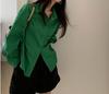 Camisa de Estilo Retro Verde Estilo Perezoso de Nueva Colección Primavera 2026 Corte Holgado para Mujer