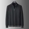 Suéter de Tricô Masculino 2026 Outono/Inverno Gola Alta com Zíper Cardigan para Jovens, Casual de Negócios, Tamanho Grande, Jaqueta de Camada Única, Moderno