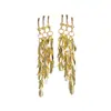Pendientes de Oreja de Trigo Dorado Transfronterizos con Borla Larga para Mujer, Lujo Ligero, Exquisitos, Estilo Frío, Moda de Gama Alta, Pendientes Elegantes