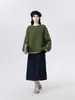 Suéter Espesso Cor de Damasco com Gola Redonda para Mulheres, Novo Estilo Outono e Inverno 2026, Estilo Solto e Relaxado, Pulôver Tricot Color-Blocking
