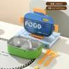 Caja de almuerzo compartimentada simple de acero inoxidable 304 para estudiantes con juego de cubiertos (tenedor y cuchara) y vaso de plástico para almuerzo