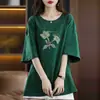 Camiseta de manga corta estilo europeo extragrande para mujer, talla grande, corte holgado, para mujeres ligeramente rellenitas, comercio exterior transfronterizo, mediana-larga.