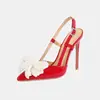 Sandálias para uso externo, estilo de luxo de nicho, vintage artesanal, comércio exterior transfronteiriço, sapatos de salto alto agulha bico fino com laço de contas