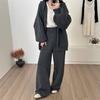 Conjunto Suéter Casual Estilo Preguiçoso para Mulheres Outono e Inverno Nova Moda Coreana Cardigan com Capuz Calça de Tricô de Perna Larga Conjunto de Duas Peças