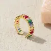 Anel de Dedo Geométrico com Abertura em Zircônia Triangular Estilo Coreano Banho de Ouro 18k Cobre Design de Luxo Leve Nicho para Mulheres