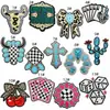 Patch de tecido bordado xadrez turquesa de cowboy ocidental com glitter para roupas e bolsas