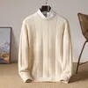 Novo suéter masculino 100% lã pura outono e inverno, gola redonda, jacquard, espessado, blusa básica casual de tricô