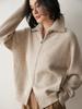 24 Suéter Cardigan de Punto de Cachemir con Cremallera y Cuello Alto para Otoño e Invierno, Holgado, Estilo Suave y Perezoso, Color Sólido, Chaqueta Versátil para Mujer