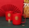 Set de Artículos de Tocador para Celebración de Boda al por Mayor Dote de la Novia Taza de Lavado para Recién Casados Cepillo de Dientes Jabonera Cuenca Roja Grande Feliz para Dote