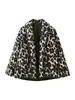 Fábrica de Origen Transfronteriza Otoño/Invierno Estampado de Leopardo Chaqueta Corta de Algodón Abrigo para Mujer Solapa con Muesca Holgado Cárdigan Acolchado Top Casual