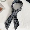 Bufanda de Seda Estrecha Floral Negra Retro Coreana con Cinta, Accesorio Versátil para el Cuello, Accesorio Femenino de Nuevo Estilo
