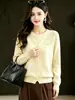 Conjunto de dos piezas Andy de terciopelo, nuevo para otoño e invierno, dulce cárdigan de punto suave de manga larga con forma de corazón para mujer, cuello redondo, top holgado y elegante