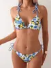 2026 Nuevo Bikini con Estampado Fresco Estilo Europeo y Americano con Tirantes Rayados Sexy Conjunto de Bañador de Dos Piezas