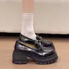 Mocasines de Suela Gruesa para Mujer Primavera 2026 Nuevos Versátiles Estilo Británico Negro Retro Antideslizantes Slip-On JK Zapatos Pequeños de Cuero