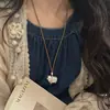 "Hazte Rico al Instante" Colgante Caballo Gordo Pequeño Collar de Caballo Tang de Plata con Cordón de Cuero Cadena Larga para Suéter para Mujer
