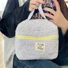 Bolsa de Cosméticos Acolchada a Cuadros Bolsa de Almacenamiento de Cosméticos de Gran Capacidad Bolsa de Tocador Portátil Linda Bolso de Mano para la Muñeca de Algodón