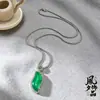 Nuevo Collar de Moda Estilo Chino Calabaza Gota de Agua Verde con Calcedonia Verde Transparente tipo Hielo Simulada, Estilo Vintage, Completamente Adornado con Diamantes