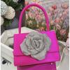 Bolso cuadrado pequeño de seda con rosas francesas, bolso de mano con diamantes para banquetes de celebridades, bolso de mano con flores rojas y moradas estilo europeo y americano.