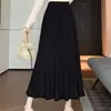 Saia Midi de Tricô para Mulheres Outono e Inverno 2026, Saia Plissada de Cintura Alta com Efeito Drapeado, Saia Evase Casual, Saia Guarda-chuva Tendência para Mulheres