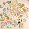 Accesorios de Joyería de Acero Inoxidable Transfronterizos Flores de Esmalte de Colores Hojas Corazón Gato Resorte Colgantes para Collares DIY