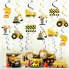 Nueva Decoración Colgante Espiral Temática de Dibujos Animados de Vehículos de Construcción Transfronterizos Excavadora Artículos de Decoración para Cumpleaños de Niños Señal de Calle