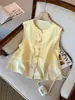 Estilo Old Money Splicing de Renda Colete Amarelo Roupa Externa Feminina Verão 2025 Novo Design Efeito Emagrecedor Top Sem Mangas