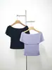 Diseño de Nicho "Dangyang" Top Elástico Ajustado de un Solo Hombro en Gris Floral Claro/Negro/Morado