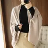 Cardigã de malha feminino transfronteiriço, peça de outer wear de caimento solto, suéter de ombro, xale, capa, versátil, uma peça