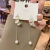 Pendientes de flor de perla estilo francés estilo Chanel pendientes florales de dos piezas celebridad de internet pendientes elegantes de alta calidad