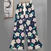 Pantalones de Pijama de Algodón Finos de Verano para Mujer con Estampado de Dibujos Animados, Pantalones de Pierna Ancha para Mujeres Embarazadas, Tallas Grandes, Adecuados para Usar Afuera, Pantalones Largos de Algodón, Exportación