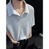 Camisa Polo Rayas de Trigo Cuello Henry para Hombre Verano Manga Corta Camiseta Cuello V Holgada Talla Grande Top con Acabado de Alta Gama