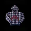 Sudadera con capucha a cuadros, retazos y bordados estilo retro transfronterizo para hombre, chaqueta con cremallera casual holgada estilo callejero