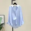 Camisa Fina com Caimento para Mulheres Primavera/Verão 2026 Estilo Coreano Solta Casual Simples Manga Longa para Usar por Cima