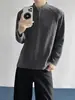 Nueva camiseta de manga larga estilo retro americano con cuello Henry para hombre, nueva sudadera base de marca de moda texturizada de otoño de corte holgado para hombre