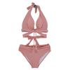 Traje de baño coreano nuevo para mujer con tirantes rosas, bikini triángulo dividido, push-up para busto pequeño, traje de baño para aguas termales ins