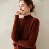 Suéter feminino de caxemira macia e cerosa, meia gola alta, grosso, cor sólida, solto, casual, ombro de sela, outono e inverno, nova camisa básica