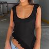 Chaleco sin mangas informal irregular con cuello en U y orejas de madera para mujer, moda europea y americana, verano 2024