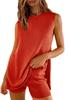 2025 Amazon Verano Conjunto de Dos Piezas para Casa Casual Sin Mangas Cuello Redondo Tejido de Lana Chaleco Shorts Traje Ropa para Mujer