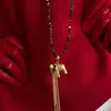 Collar Colgante de Pony Año del Caballo del Zodiaco para Mujer, Cadena Larga para Suéter Cruzada de Perlas de Concha de Gama Alta de Nicho