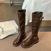 Primer Encuentro Ji Botas Altas hasta la Rodilla Estilo Británico para Mujer Punta Redonda Planas 2026 Otoño/Invierno Nuevas Botas Altas Versátiles Estilo Coreano