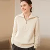 Cardigan de Tricô Feminino Novo Estilo Outono/Inverno 2026, Cashmere, Manga Longa, Solto, Quente, Emagrecedor, Meia-Zip, Moda Coreana