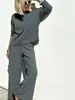 25 Moda Nova de Primavera Estilo Preguiçoso Conjunto de Calça Wide-Leg Tricotada Suéter Pulôver Casual Feminino Calça Longa Elegante Conjunto de Duas Peças