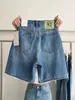 Shorts de mezclilla rotos para mujer, estilo fino de verano, corte holgado, talla grande, adelgazantes, de cintura alta, línea A, pierna recta vintage, shorts hasta la rodilla