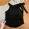 26 Novo Estilo de Verão Top Regata com Gola Laço Estilo Coreano para Meninas, Top Tendência Versátil Fresco e Único Sem Mangas para Meninas