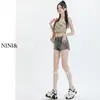 Shorts de Mezclilla Retro para Mujer Verano 2025 Nuevos de Cintura Alta Elásticos Ajustados de Línea A que Alargan las Piernas Sexy Super Cortos Hot Pants