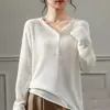 Camiseta de Tricô Simples com Gola Redonda de Tencel e Linho para Mulheres, Blusa Fina Solta de Manga Longa, Top Versátil Emagrecedor