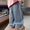 Calça Masculina Q265 Outono Novo Estilo Menino Pequeno Versão Coreana Bonita Calça de Perna Curva Jeans Estiloso Versátil Infantil Tendência
