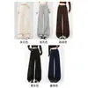 Pantalones de pierna ancha de otoño color café, nueva llegada, holgados, adelgazantes, con caída, para mujer, cintura alta, diseño de cordón, cachemira, casual, de pierna recta