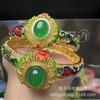 Pulseira Vazada com Calcedônia de Fonte Viva Incrustada com Método Antigo Tecnologia de Incrustação de Pedras Preciosas Pulseira Feminina Retrô Joias de Jade