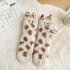 Calcetines de terciopelo coral para otoño e invierno, calcetines de suelo para mujer, calcetines de dormir de medio terciopelo, calcetines de tubo gruesos y cálidos de invierno con dibujos de gato